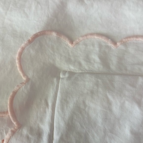 VTG Made in France King size flat sheet + sham set cotton pink scalloped edge - Picture 8 of 16